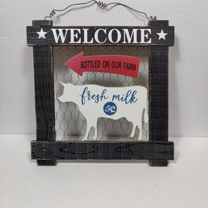 Welcome Farmhouse Wall Hanging Wood Handcrafted Barn Decor Cow Rustic